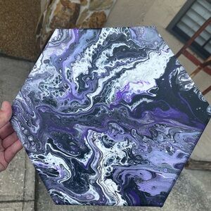 Abstract Hexagonal Canvas Art in Purple and Black w/ Glitter